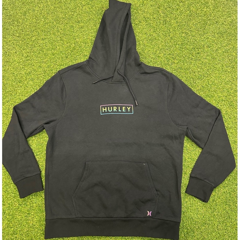 Hurley Mens Black Iridescent Logo Fleece Hoodie Sweatshirt Large L